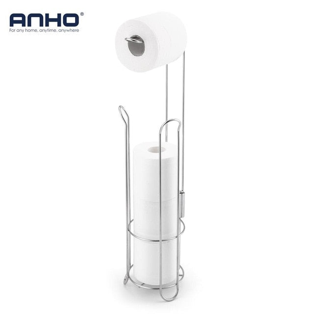 Stainless Steel Toilet Paper Roll Dispenser Bathroom Paper Holder Stand Home Storage Shelf for Cell Phone