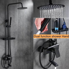 Load image into Gallery viewer, Black Rainfall Shower Faucets Set Wall Mounted Rain Shower Faucet Storage Bath Mixer Tap Hot Cold with Hand Shower EL3903